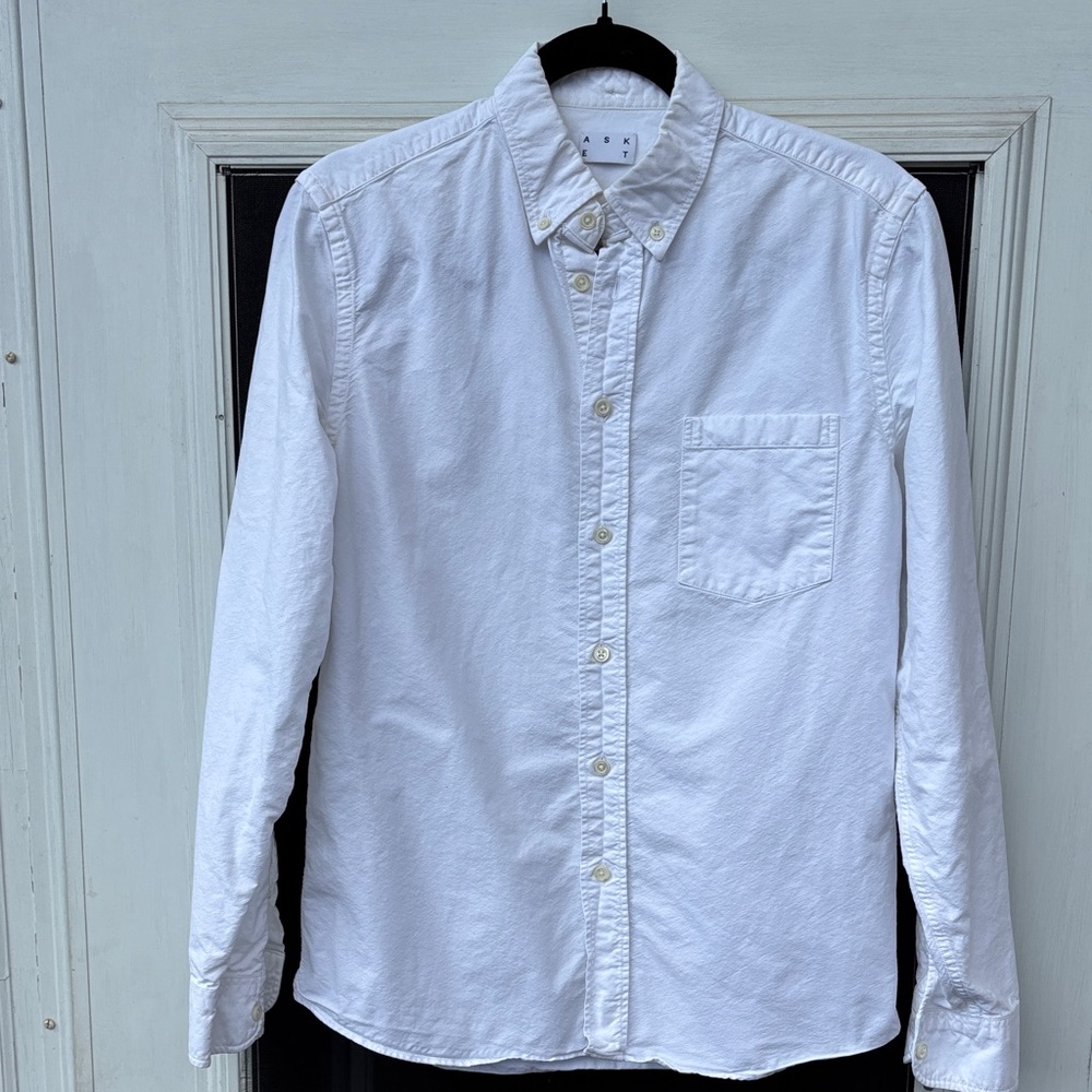 Asket Men's White Button-Down Oxford Shirt Chest Pocket-S